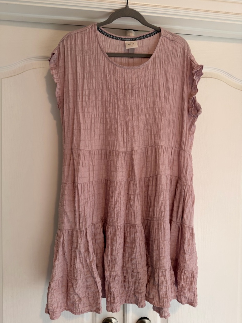 Knox Rose Light Mauve Crinkled Tunic with Embroidered Trim